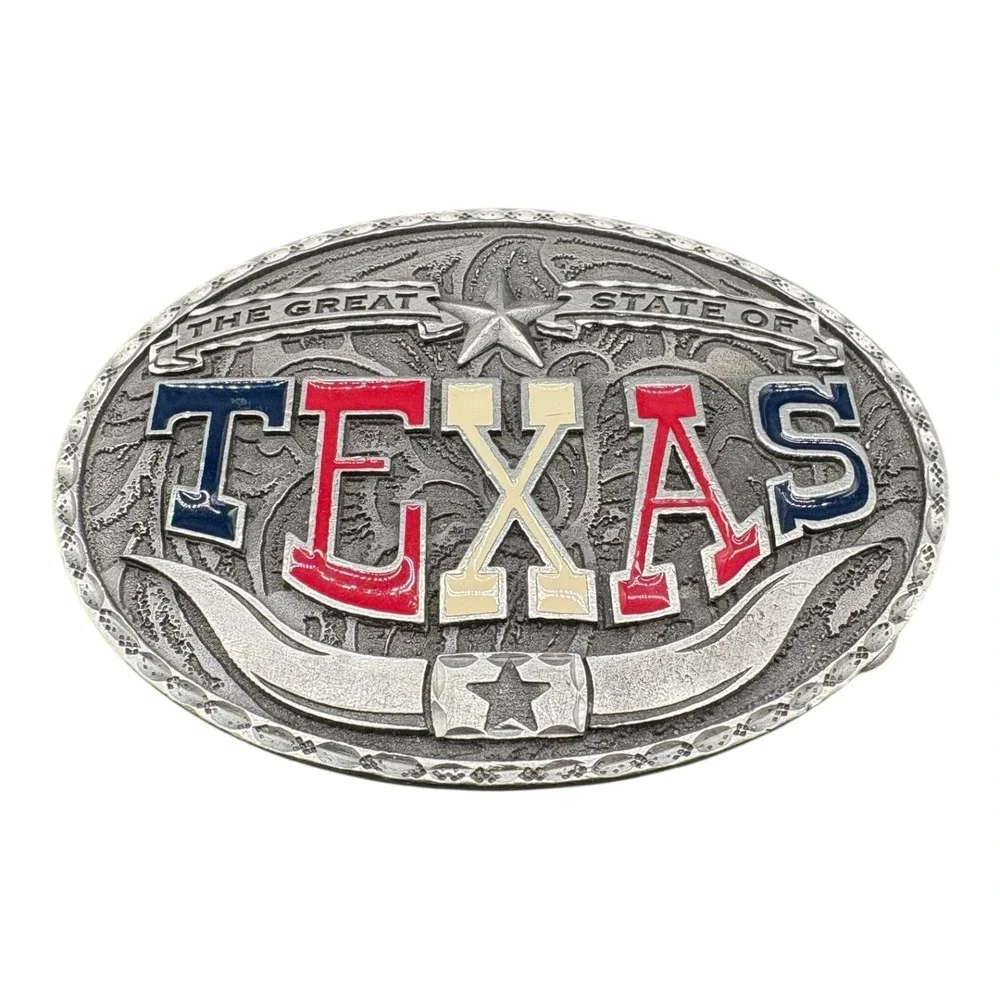Texas Longhorn Belt Buckle Great‎ State Cowboy Western Silver Tone Vintage